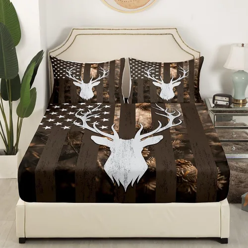 Miniatura 4 de Juego de sábanas con estampado camuflaje de la bandera estadounidense tamaño King, de Castle Fairy. Juego de ropa de cama de lujo de microfibra