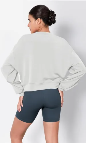 Miniatura 2 de ODODOS Sudaderas cortas de manga larga suaves de modal para mujer, de gran tamaño, cuello redondo