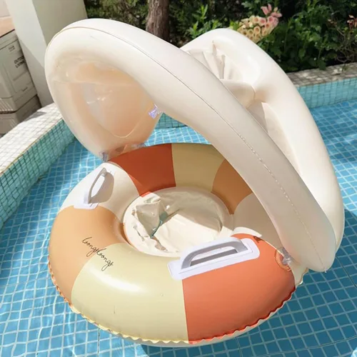 Miniatura 4 de Babyy - Flotador de piscina – Anillo de protección solar, asiento de seguridad plegable, flotador de natación retro con toldo y sombrilla Juguete