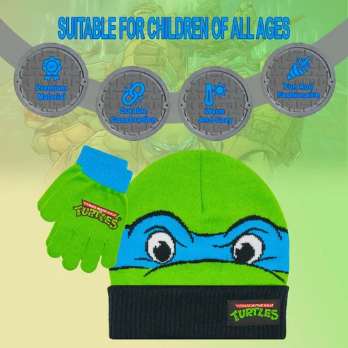 Miniatura 3 de Teenage Mutant Ninja Turtles - Gorro de invierno para niños de 4 a 12 años con guantes de invierno, conjunto de gorro y guantes de invierno TMNT