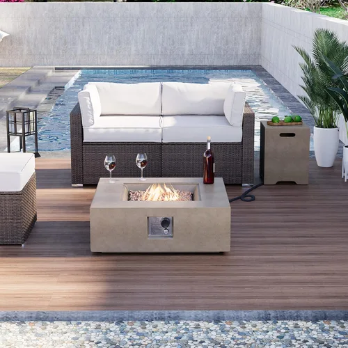 Miniatura 3 de HOMPUS Mesa cuadrada de propano para exteriores, mesa de fuego de 35 x 12 pulgadas, 50000 BTU con cubierta impermeable y piedra de fuego para patio