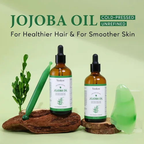 Miniatura 3 de Yeokoe Aceite de Jojoba Puro Prensado en Frío Sin Refinar Gua Sha para Cabello Más Saludable, Piel Más Suave, Aceite Hidratante Base Portador 3.52oz