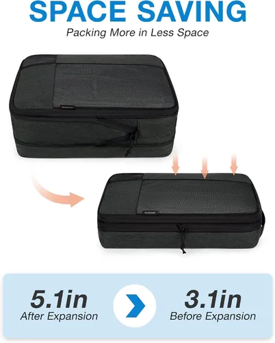 Miniatura 4 de BAGSMART Juego de 6 cubos de embalaje de compresión para maletas, cubos de viaje de compresión y organizador de maletas para empacar con bolsa