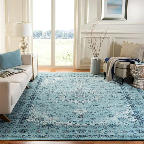 Miniatura 21 de SAFAVIEH Evoke Collection EVK220B Medallón oriental shabby chic de 2'2" x 4', color gris/dorado, no desprende pelusa, alfombra de acento para sala