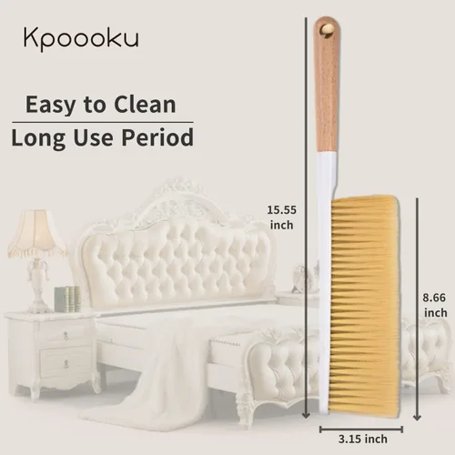 Miniatura 8 de Cepillos de limpieza de escobas de mano, cepillo suave para plumero de muebles con mango de madera largo, herramienta de polvo para el hogar