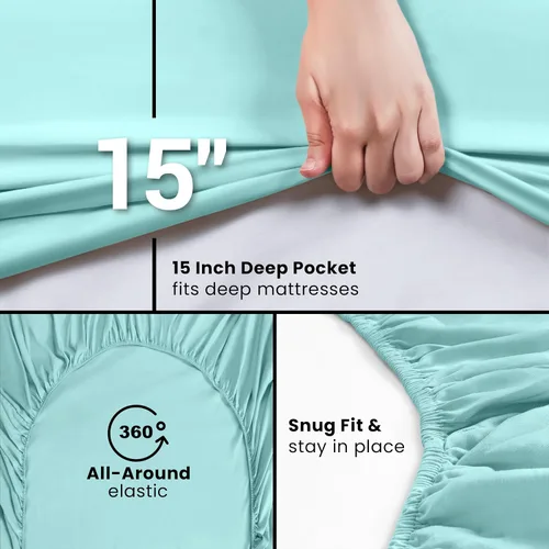 Miniatura 3 de Utopia Bedding Sábana Bajera Completa Ajustada - Sábana de Fondo - Bolsillo Profundo - Microfibra Suave - Resistente al Encogimiento y la Azul Spa