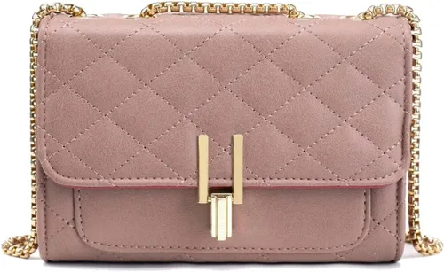 Hanbella - Bolso cruzado para mujer, bonito bolso de hombro de cuero acolchado con correa de cadena dorada para adolescentes y niñas, bolso de mano