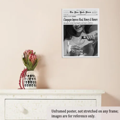 Miniatura 5 de Póster de periódico Champagne and Headlines, impresión retro para decoración de carrito de bar, dormitorio universitario feminista, arte de pared
