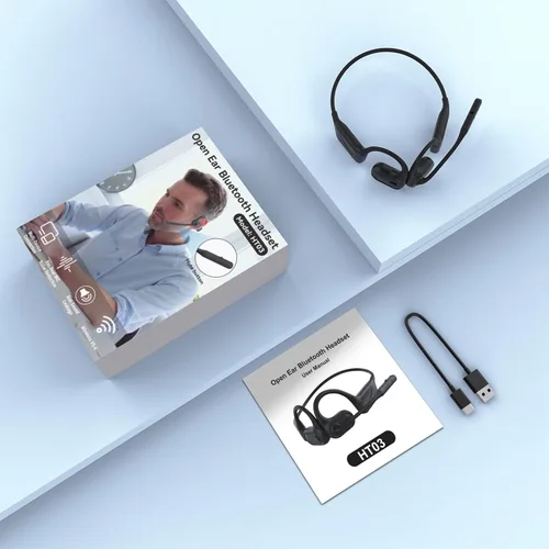 Miniatura 8 de MONODEAL Auriculares de oreja abierta con micrófono, auriculares Bluetooth 5.4 ligeros con botón de silencio de cancelación de ruido, auriculares