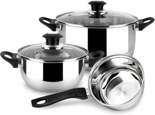 MAGEFESA Family - Juego de utensilios de cocina de acero inoxidable de 5 piezas, tapas de vidrio templado con rejillas de ventilación, compatibles