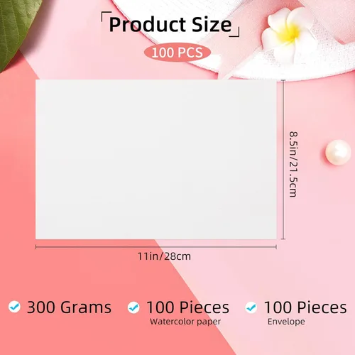 Miniatura 2 de 100 piezas de papel de acuarela de algodón de 8.5 x 11 pulgadas, papel de color de agua grueso de 140 lb/300 GSM, papel de arte blanco para dibujar