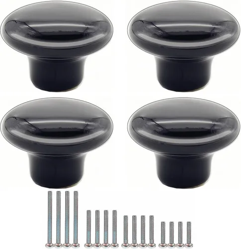 Paquete de 4 pomos de cerámica para gabinete, color negro, redondo, vintage, para cajones, armarios, armarios, pomos de puerta de armario, pomos de