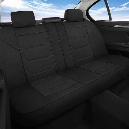 Miniatura 3 de Pariiaotin Juego completo de fundas de asiento de automóvil de malla de aire 3D, lavables y transpirables, tela premium, fundas de asiento de Negro