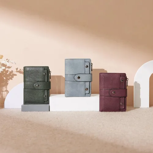 Miniatura 6 de CLUCI Cartera pequeña para mujer, de cuero, plegable, multitarjeta, organizador de diseñador, moneda con cremallera y ventana de identificación