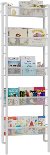 B8 - Estantería para niños montada en la pared, estantería de pared de 5 niveles para niños, organizador de libros infantiles para juguetes y Blanco