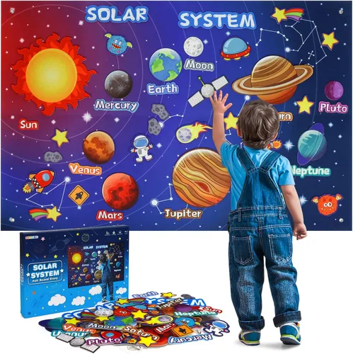 OKOOKO Juego de 41 tableros de fieltro del sistema solar, 41 unidades, 43 x 29 pulgadas, espacio exterior, universo con ganchos, astronauta,