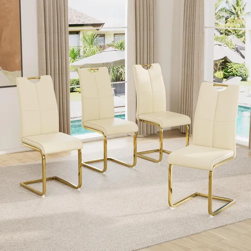 Miniatura 29 de Juego de sillas de comedor modernas (2 unidades) de piel sintética PU con respaldo alto tapizadas con patas doradas de metal para cocina y comedor
