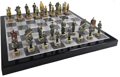 Miniatura 2 de Juego de ajedrez de la Segunda Guerra Mundial de Estados Unidos vs Alemania con tablero de color de fibra de carbono negro de 18 pulgadas WW2