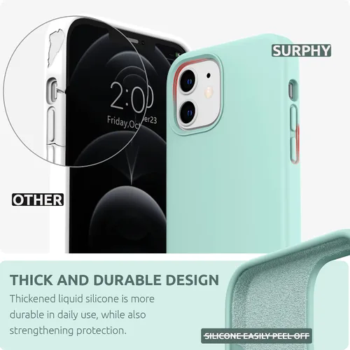Miniatura 3 de SURPHY Diseñada para iPhone 12 y iPhone 12 Pro de 6.1 pulgadas, funda gruesa de silicona líquida (con forro de microfibra) para iPhone 12 y 12 Pro