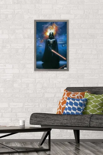 Miniatura 2 de Trends International Star Wars: Saga - Póster de pared de Vader in Space, 14.725 x 22.375 pulgadas, versión enmarcada de madera de granero