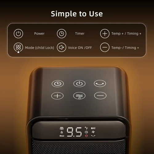 Miniatura 2 de ZAFRO Calentador de espacio oscilante de 70° de 1500 W para uso en interiores, calentadores portátiles con pantalla digital y termostato