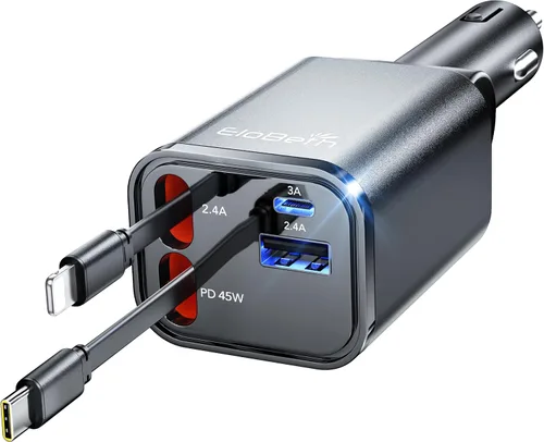 Miniatura 11 de Adaptador de Carga de Coche Retráctil para iPhone 17, Cargador de Coche para Teléfono 4 en 1 de Carga Rápida, Accesorios para Coche y Camión USB C