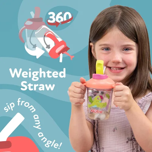 Miniatura 5 de Nuby Taza multifunción 2 en 1 para niños pequeños con popote con peso de 360° y boquilla dura, 8 onzas, asas de fácil agarre y tapa abatible, más