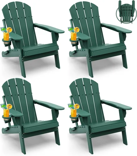Miniatura 52 de GREENVINES Juego de 2 sillas plegables Adirondack Plástico HDPE Silla para hoguera Todo clima Portavasos Rojo para terraza, patio
