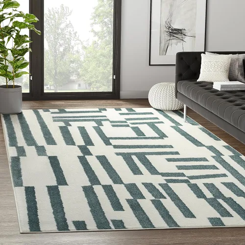 Abani Deco Collection - Alfombra de área, diseño de líneas modernas crema/verde, 4 x 6 pies, fácil de limpiar, duradera para niños y mascotas, no