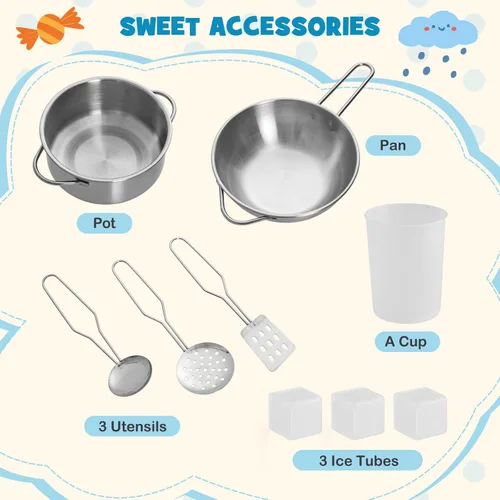 Miniatura 5 de Costzon Juego de cocina esquinera para niños, juego de cocina de juguete de madera con campana extractora de luces y sonidos, máquina de hielo