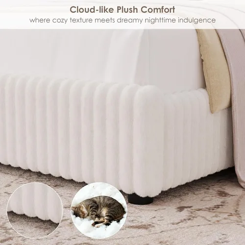 Miniatura 7 de Keyluv Marco de Cama Queen con Cabecera Alta Tipo Ala de Piel Sintética de 54", Cama Plataforma Tapizada con Luz LED, Base de Colchón con Soporte