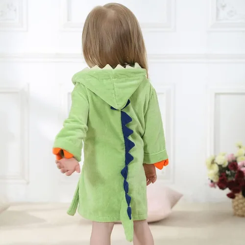 Miniatura 2 de Bata de baño para niños y niñas, toalla de algodón con capucha de animal y dinosaurio