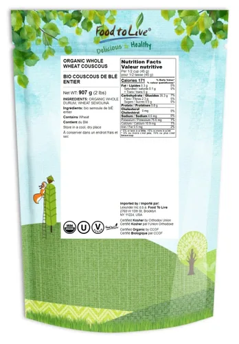 Miniatura 2 de Cuscús de trigo integral orgánico, 2 libras, sin OMG, Kosher, crudo, vegano, a granel