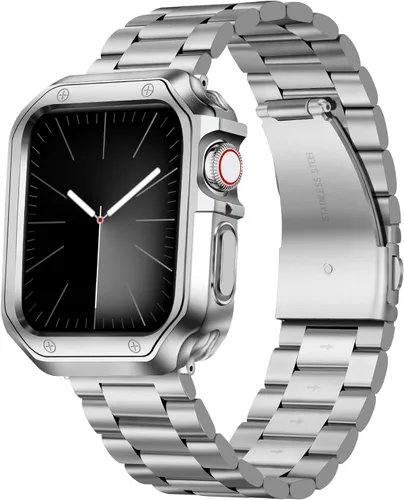 BINLUN Compatible with Apple Watch Band 49mm 46mm 45mm 44mm 42mm 41mm 40mm 38mm Stainless Steel Metal Watch Strap with TPU Watch Case Compatible