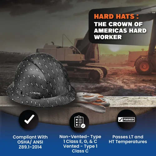 Miniatura 5 de Casco duro para trabajos de construcción aprobado por la OSHA, de ala completa, aprobado como seguro, con diseño personalizado de fibra de carbono