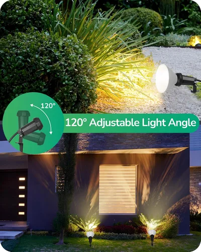 Miniatura 2 de EDISHINE Focos de 120 V para exteriores, cable de 6 pies, resistente a la intemperie, luces LED de estaca de inundación enchufables, bombilla E26