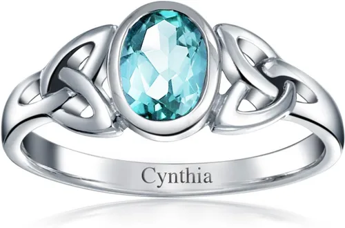 Miniatura 3 de Bling Jewelry Anillo triquetra personalizable con piedra de luna ovalada, amatista, topacio azul, BFF, hermandad de mujeres, hermanas, amistad, nudo