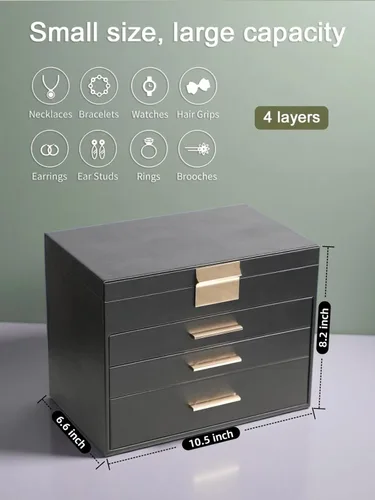 Miniatura 4 de Caja de joyería BOOVO para mujeres, organizador de joyas de 5 capas con colgador para collares y cajones, caja grande de joyería para aretes