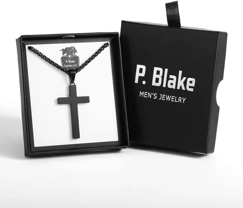 Miniatura 6 de P. BLAKE Collar con colgante de cruz de acero inoxidable para hombres y niños, colgante de cruz cristiana con cadena de 24 pulgadas
