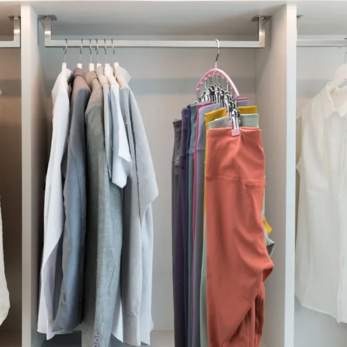 Miniatura 6 de Organizador de leggings para armario, perchas de metal, paquete de 4 con 10 clips con capacidad para 40 leggings, ahorra espacio con organizadores
