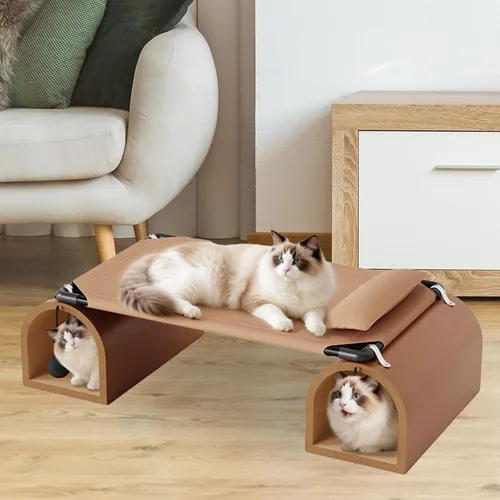 Miniatura 2 de Baoblaze Elevated Cat Bed Pet Cot Portable Removable Comfortable Wooden Cat Hammock Lounger for Indoor Outdoor Home Patio Terrace Yard, Coffee