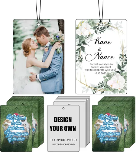 Ambientador personalizado para automóvil, 10, 20, 50, 100 unidades, personalizados, de doble cara, con logotipo de texto fotográfico. Regalos de