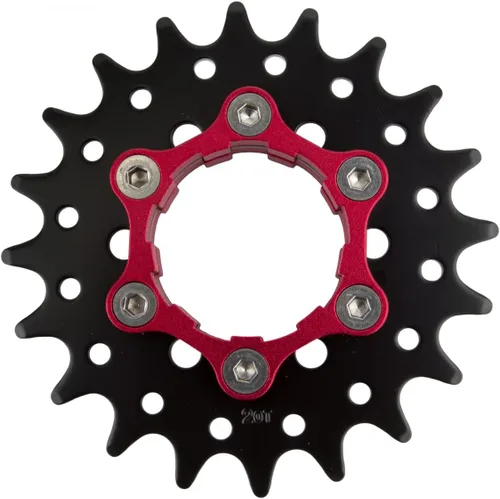 Miniatura 2 de origin8 ultim8 engranaje de velocidad única con Soporte de disco 6B, 3/32 pulgadas, color Negro/Rojo.