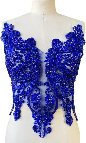 Miniatura 12 de Apliques de encaje hechos a mano con diamantes de imitación para coser en cuentas y lentejuelas para accesorios de ropa de vestido, (verde)