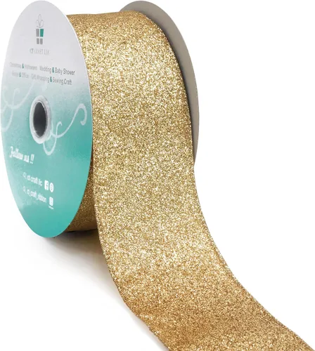 Miniatura 18 de Cinta de alambre con purpurina de 1,5" x 10 yardas dorada (oro champán) para decoración navideña del hogar, arcos, envoltorios de regalos