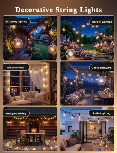 Miniatura 6 de Abeja Guirnalda de luces de patio al aire libre de 25 pies, tira de luces G40 para exteriores con 27 bombillas transparentes, luz colgante