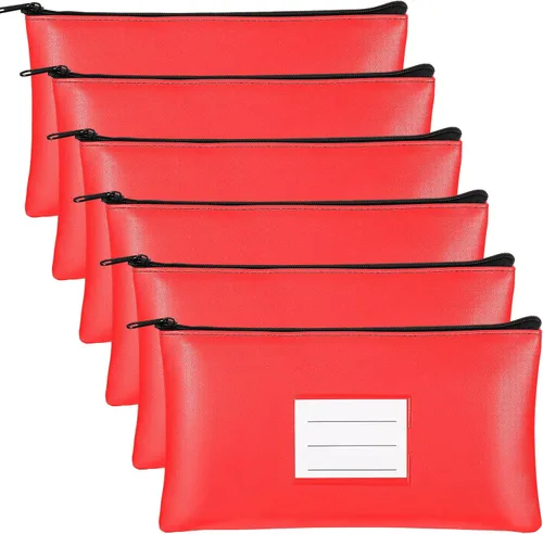Miniatura 7 de Paterr 6 bolsas de dinero con cremallera, de piel sintética, bolsa de seguridad para dinero, soporte para recibos, cartera con etiqueta para dinero