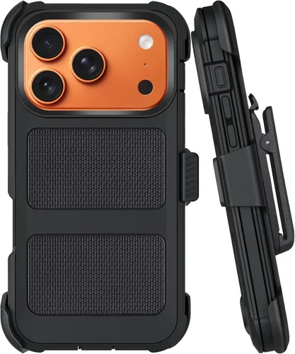 Miniatura 17 de Funda con clip para cinturón compatible con iPhone 12 Defender con soporte giratorio de 360°, protección resistente anticaídas y golpes, color negro
