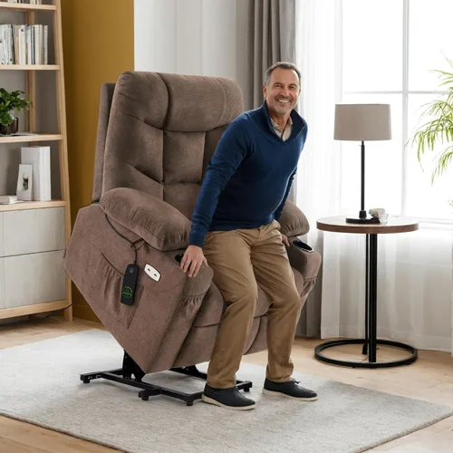 Miniatura 4 de MCombo Silla reclinable Power Lift con reposapiés extendido para personas mayores, tela 7287 (marrón, mediano)