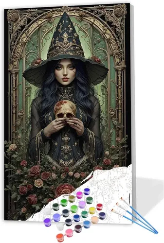 Miniatura 10 de Pintura de Halloween por números para adultos sobre lienzo, terror, pinturas al óleo acrílicas, kits de pintura al óleo, regalos para niños, Pintura